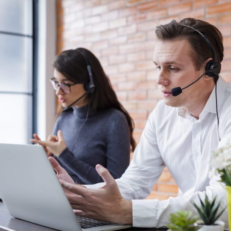 consultants with online problems support operator service business representative concept